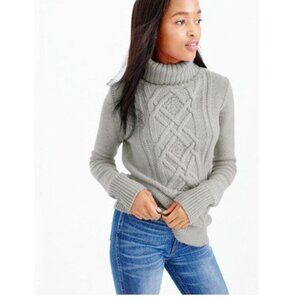 J. Crew Cambridge Cable Wool Blend Turtleneck Sweater in Gray - Sz M - NWT